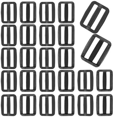 Hocansen 50PCS Plastic Black Tri-Glide Slider Adjust Buckles 25mm Slide Buckle Rectangle Ring Curve Strap Sliders Adjusters for Backpack Strap,Belt,Bags(25mm/RK)