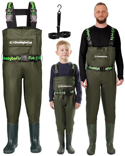 DaddyGoFish Wathose für Kinder und Erwachsene - Angeln und Jagen mit Tasche und Aufhänger