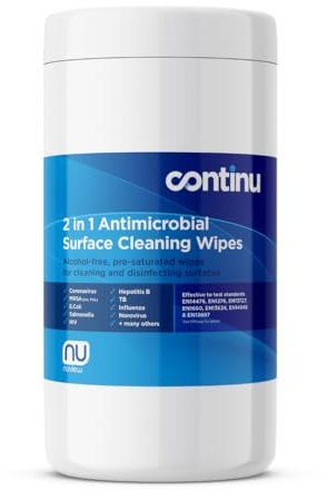 Continu 2 in 1 Antimicrobial Alcohol-Free Cleaning and Disinfectant Wipes for Surfaces Tub (200)