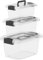 Cetomo Storage Boxes, Storage Box with Lids and Handle for Home Dorm Office Organization, Stackable Nesting Tote Container, Plastic, Clear, 6L 10L 18L-3 Pack