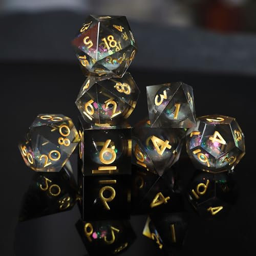 DND Würfel Set Treibsand Polyedrische Harz Spielwürfel Scharfkantige D&D Rollenspiel-Würfel für Dungeons and Dragons RPG MTG Pathfinder Geschenkbox Tischspiele D4 D6 D8 D10 D% D12 D20 mit Geschenkbox