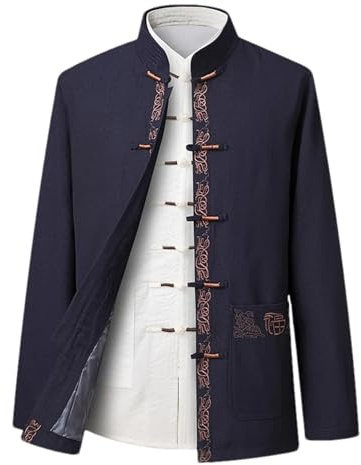 BoShiNuo Costume traditionnel chinois Hanfu Kimono Veste cardigan pour homme Col Cheongsam Veste décontractée Rétro Bouton Top