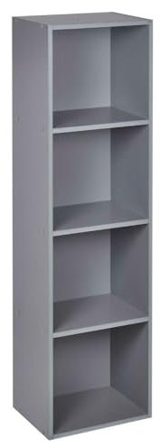 URBNLIVING Tier Wooden Bookcase Shelving Display Storage Shelf Unit Wood Shelves (Grey, 4 Shelf)