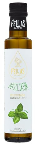 Pellas Nature Huile d'Olive Extra Vierge au Basilic - Bouteille de 250ml | Huile d'Olive Pressée à Froid, Produit Primé de Grèce, OK-Kosher, Sans Additifs