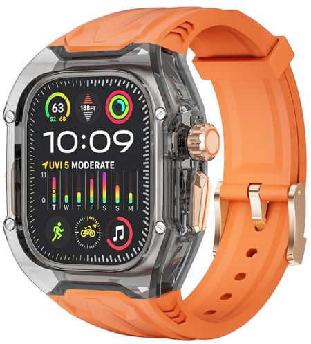 Delidigi Rugged Durchsichtige Schutzhülle mit TPU Armband Kompatibel mit Apple Watch Ultra 2/Ultra 1 49mm Ersatzarmband für Männer Frauen Orang