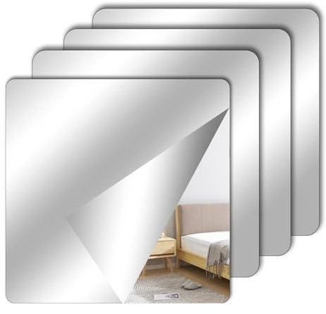 XUSSMM 4 Stück 20 x 20cm Selbstklebende Fliesenspiegel, klebespiegel, Flexibler selbstklebender spiegel für Kleben Dekospiegel Wanddekoration Haus Küche Bad Badezimmer Dekor