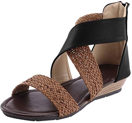 Bohemian Sandalen Damen - Plateau Sandalen Damen Elegant, Boho Strandschuhe Sandaletten rutschfest Sexy Schuhe Frauen Römersandalen Sommer Elegant Flach Gladiator Sommerschuhe Damenschuhe