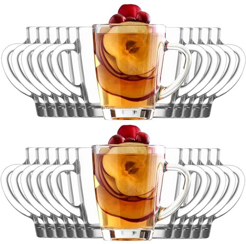 KIAPPO Kaffeegläser Set 250 ml - 24 Stück Gläser - Tee Gläser - Cocktailgläser - Trinkgläser - Latte Macchiato - Hochgläser mit Henkel - 76 x 76 x 100 mm