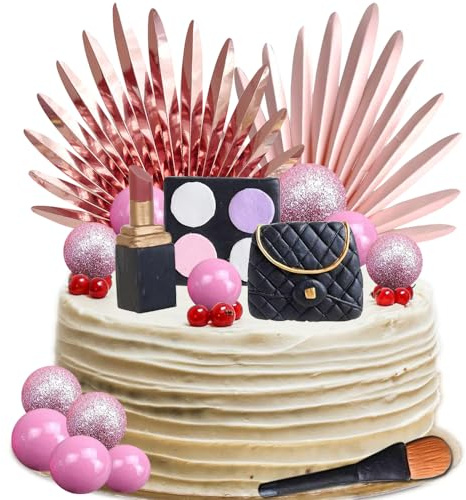 YGCHEN Make-up Tortendeko Kugel Kuchen Dekoration Palmblätter Kuchen Deko Mädchen Geburtstag Kuchendeko Makeup Hochzeit Kuchen Topper 14 Stück