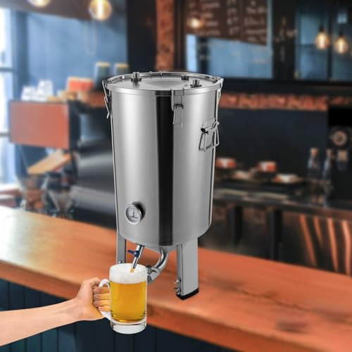 Glühweinkessel 32L- Edelstahl Gärtank - 4 Verschlussklammern - Glühweinkocher mit Thermostat, Thermometer bis 104 ℉, Wasserkühlung auf 62,6-71,6 ℉, Glühweinautomat,Heißgetränkeautomat