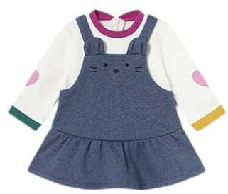 Mayoral Abito Vestito Felpa Invernale neonata 12 Mesi - 80 cm con Finta Salopette Effetto Jeans Blu