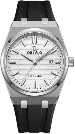 OBLVLO Trend 316L Edelstahl Datum Mechanische Uhren für Herren Silikonband Leuchtend Wasserdicht Automatikuhr für Business Herren TM-SIM, Tm-sim-ywbr, Militär