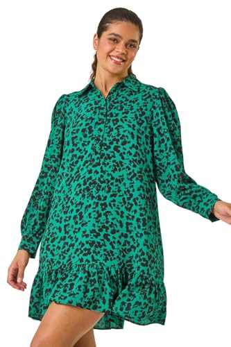 Roman Originals Shirt Dress for Women UK- Ladies Long Sleeve Belted Collared Midi Maxi Winter Autumn Smart Casual Button Through Evening Office A Line Swing Skater - Size 16 - Green Onyx