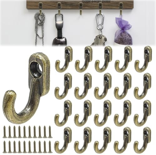 Greacesrio 20 Ganchos Percheros de Pared Vintage con Tornillo, Mini Ganchos, Gancho Perchero Antiguo, para Baño Cocina Dormitorio Armarios (Bronce)