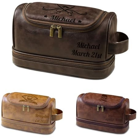 Trousse de Toilette personnalisée pour Homme,Cadeaux pour Mari, Grand-père, père,Trousse de Toilette de Voyage,Trousse de Toilette en Cuir imperméable pour Homme,Personnalisez Votre nom