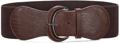 Waist Wow Damen Breite Gürtel für Kleider Elastischer Taillengürtel Schwarz Vintage Stretchgürtel Damen Gürtel mit Hakenschnalle,Kaffeefarbe,Fit Taillengröße 110cm-120cm