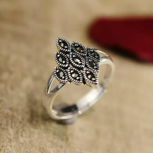 925 Sterling Silber Oval Markasit Verstellbarer Ring A3330-11