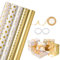 woric 5 Rollen Geschenkpapier Set, 43cm x 3m Geschenkpapier Geburtstag Weiß Gold Geschenkpapierrolle mit Schleifenband Gold für Kindergeburtstag Hochzeit Babyparty