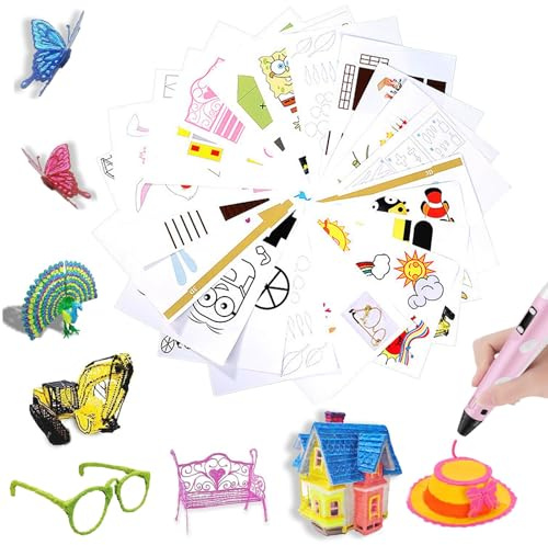 3D Pen Stencil Book for Kids, 50 Reusable Patterns with Clear Tracing Plate | 3D Printing Drawing Templates, Cartoon Design Guide for 3D Pen Beginners Children's Drawing Teaching Tools Gift