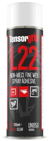 L22 Non-Mecl Fine Web Spray Adhesive 500ml – High Strength Multipurpose Glue for Foam, Fabrics, Wood & Automotive Use