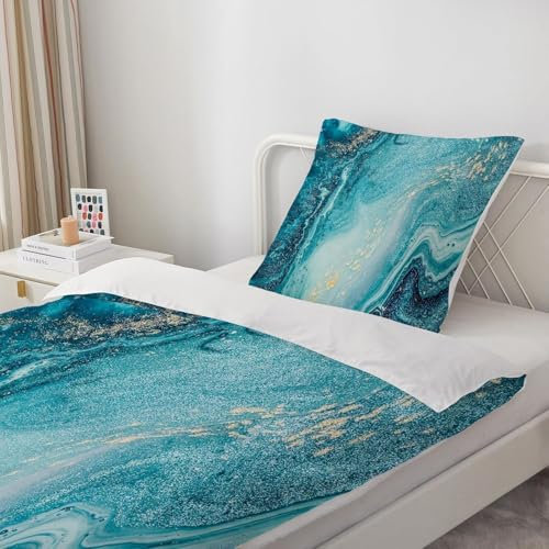 HOMHOMHA Bettwäsche 155x220 2teilig - Blau Grün Marmor Bettbezüge 155x220 cm + 1 Kissenbezüge 80X80 cm - Bettwäsche-Sets Mikrofaser mit Reißverschluss