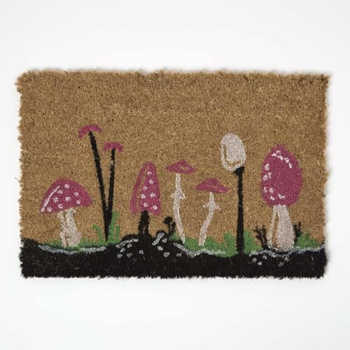 Homescapes Kokos-Fußmatte mit Fliegenpilz-Motiv – 40x60 cm Fußabtreter aus Kokosfaser, rutschfeste Türmatte für außen & innen, Schmutzfangmatte wetterfest