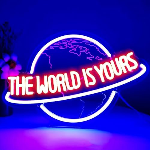 The World is Yours Neon Zeichen für Wanddekoration Neon Wandkunst Acryl LED Lichter mit hängender Kette Licht oben für Schlafzimmer Decor Mann Höhle Bar Pub Absolvent Hochzeit 5V USB Powered Dimmable