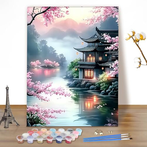 MEIYUDA Peinture par Numero Adulte, Paysage Kit de Peinture à l'Huile sur Toile par Numéro, Decoration Maison Cadeau 40x50cm(sans Cadre)