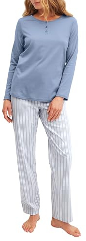 CALIDA Striped Dreams Pyjama Damen | langer Schlafanzug aus 100% Baumwolle, wärmend, hautfreundlich, atmungsaktiv, pflegeleicht