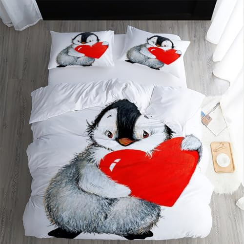 XPINGO Kinder Bettwäsche Pinguin 135x200 cm 2teilig 100% Mikrofaser Sommer Weiche Warm Bettbezüge mit Reißverschluss 3D Cartoon Pinguin Bettbezug mit Kissenbezüge 80x80 cm（Stil 5-8）
