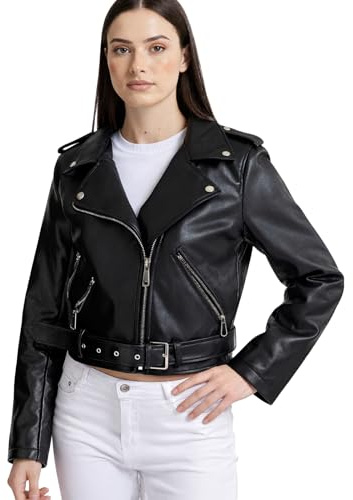 vittorio y Giacca Biker Donna in Ecopelle,Giacchetta Elegante per Motociclista, Giubbino Corto Casual (IT, Testo, M, Regular, Regular, Nero)