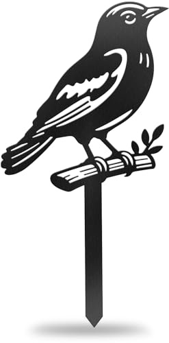 CUTHOLLOW Groß Vogel und Zweig Metall Pflanzenschilder | 30 CM Beetstecker für Draussen, Metal Gartenstecker für Blumentopf, Bauernhaus Gewächshaus Dekoration Lustige Gartendeko