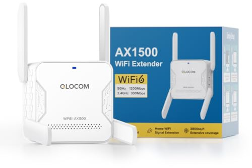 QLOCOM 2026 Newest1 AX1500 WiFi Extender Booster Blazing-Fast WiFi 6 1500Mbps WiFi Booster Range Extender Dual Band 5.8GHz & 2.4GHz Wireless Internet Booster, 3600 Sq.Ft Coverage, Ethernet Port
