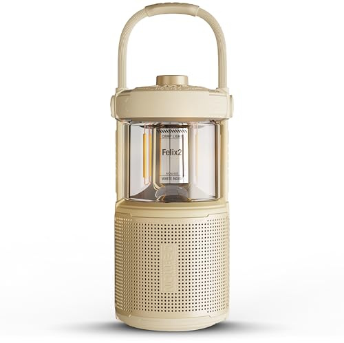 NOWGO Felix 2 Campinglampe LED mit Bluetooth Lautsprecher – Aufladbar, 360° Licht, 20W Sound, IPX7 Wasserdicht, 24h Akku, USB, Outdoor Musik, Camping Laterne Zelt (Sandgelb)