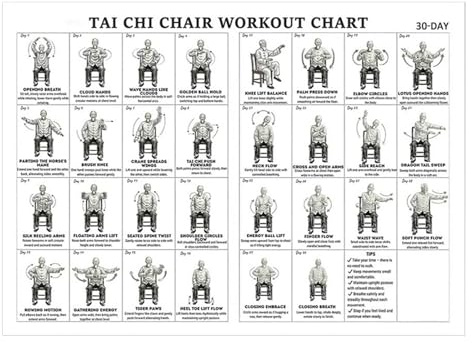 Tai Chi Stuhl, Workout-Diagramm, Poster, faltbar, für Wohnzimmer, Schlafzimmer, Zuhause, 30 x 45 cm
