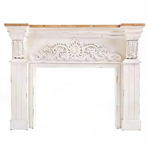 Soggiorno Cornice for caminetto decorativa bianca invecchiata intagliata e decorata, vintage Decorazione
