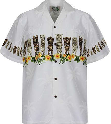 KY‘s Original Hawaiihemd, Totem Brustdruck, weiß, XL
