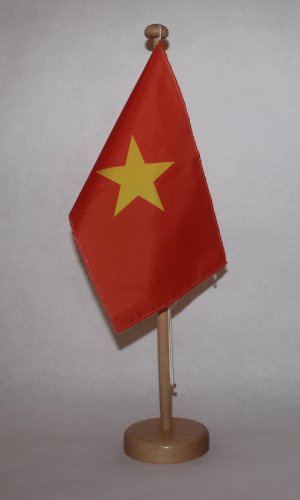 Buddel-Bini Vietnam Tischflagge 15x25 cm in Profiqualität, wahlweise mit oder ohne 42 cm Massivholz - Tischständer