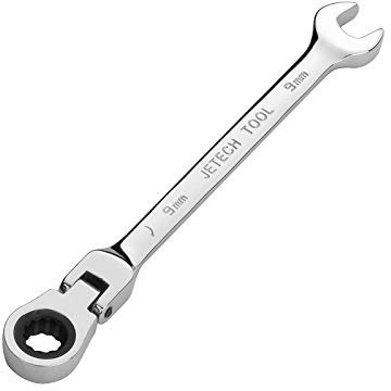 Jetech 9mm Flexible Head Gear Wrench, Industrial Grade Flex Ratcheting Spanner Made with Forged, Heat-Treated Cr-V Alloy Steel, Full Polished 12 Point Flex-Head Ratchet Combination Wrench, Metric
