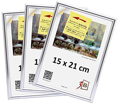 3-B Bilderrahmen FOTO - 3-Pack - 15x21 cm - silber - Fotorahmen, Kunststoffrahmen mit Acrylglas. Sparpaket!