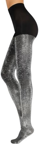 CALZITALY Lurex Blickdichte Strumpfhose, Gold, Silber, Glänzende Strumpfhose, Gepunktete Strumpfhose, S-M, L-XL, XXL, 3XL, 4XL 20/60 DEN, Made in Italy (S/M, Schwarz/Silber)