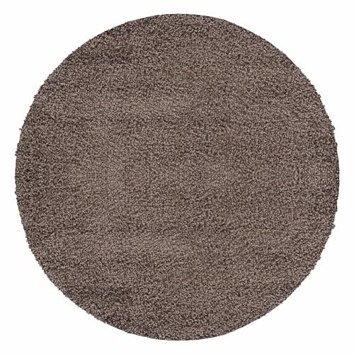 Carpetsale24 Shaggy Hochflor Teppich, 160 cm Rund, Mokka, weich, flauschig, modern, einfarbig, Für Wohnzimmer oder Schlafzimmer, für Wohnzimmer Schlafzimmer Flur