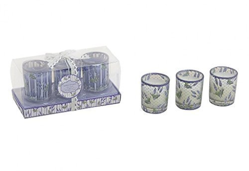 Lavendel Kerze Laterne Teelicht 3er Set als Geschenkverpackung (lila Wachs)