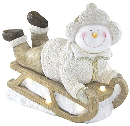 Deko Figur mit Beleuchtung (B) Schneemann auf Schlitten