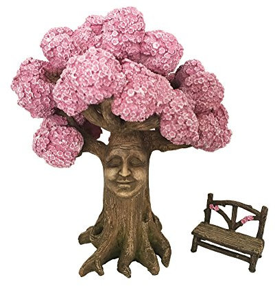 GlitZGlam Ethans magischer Baum mit passender Feenbank für den Feenzaubergarten (22,9cm hoch) - EIN Feengartenzubehör