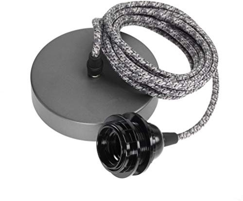 Hoopzi - Hang 1 - Suspension Luminaire - Lustre Plafonnier pour Salon, Chambre, Cuisine - 3 Mètres - 1 Douille E27-14 couleurs - Fil Electrique en Tissu - Gentleman