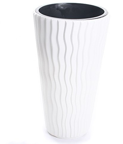 Pflanztopf Blumentopf Pflanzkübel Blumenkübel Massiv Sandy Slim 3D Effekt 3 Größen 4 Farben mit Einsatz von rg-vertrieb (300 Weiß)