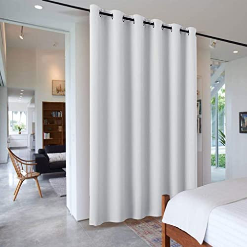 PONY DANCE Thermogardine Hitzeschutz Extra Breite Gardine Blickdicht Ösenschal 1er Set H 243 x B 304 cm Raumtrenner Vorhang für Wohnzimmer Trennwand Raumteiler Schrank Vorhang, Grau-weiß