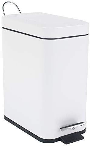 Beldray LA041173WHT Treteimer für Badezimmer – Abfalleimer mit rechteckigem Soft-Close-Deckel, Küchen-/Schlafzimmer-/Büro, herausnehmbarer Inneneimer, 5 L, schlankes, tragbarer Tragegriff, Weiß
