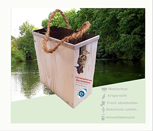 Christophorus-Werkstätten Nistkasten für Baumläufer (Sperlingsvögel) aus Kiefernholz | Artspezifisch und nach NABU-Vorgabe gefertigt | Wasserfeste Abdeckung | Nisthilfe | Vogelhaus | Made in Germany